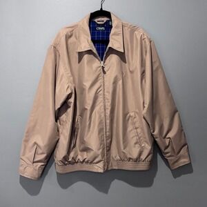 Chaps Harrington Jacket Mens Large Tan Polyester Classic Plaid Lined Full Zip L